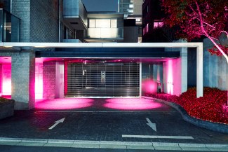 house entrance in Tokyo in pink light