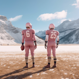 two american football player standing on snowy playground