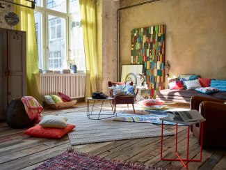 sunshine falls into a living room with wonderful textiles