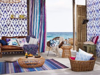 textile decoration in an open hut on the beach