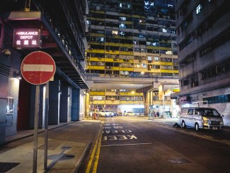 colorful streetsituation in Hong Kong at night