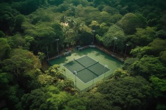 a tenniscourt, hidden in brazilian jungle