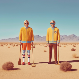 two cricketplayer standing in the desert