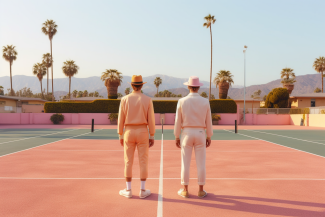 two tennispalyer  standing on tenniscourt