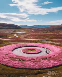 motorbike racetrack with pink flowers