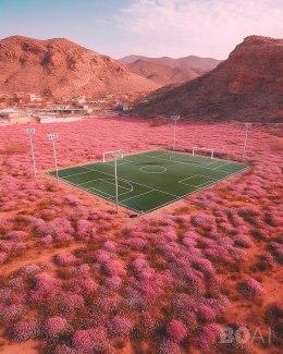 american football field in pink flower landscape
