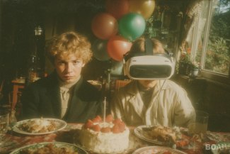 Two boys sitting at a birthday table