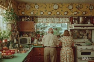 an old couple in their kitchen