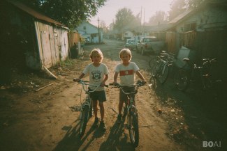 two young boys with their bicycles 