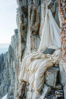 a luxury biwak with fine bedlinen in patagonian mountains