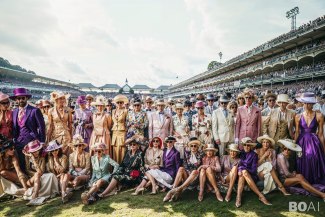group of 100 people on Ascot raceground